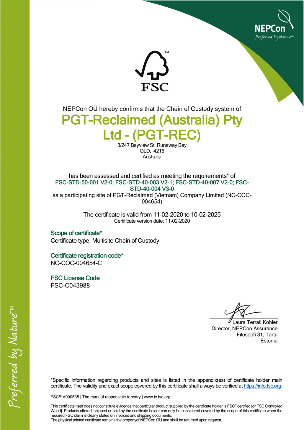 PGT-Reclaimed-FSC-CoC-Certificate-Australia